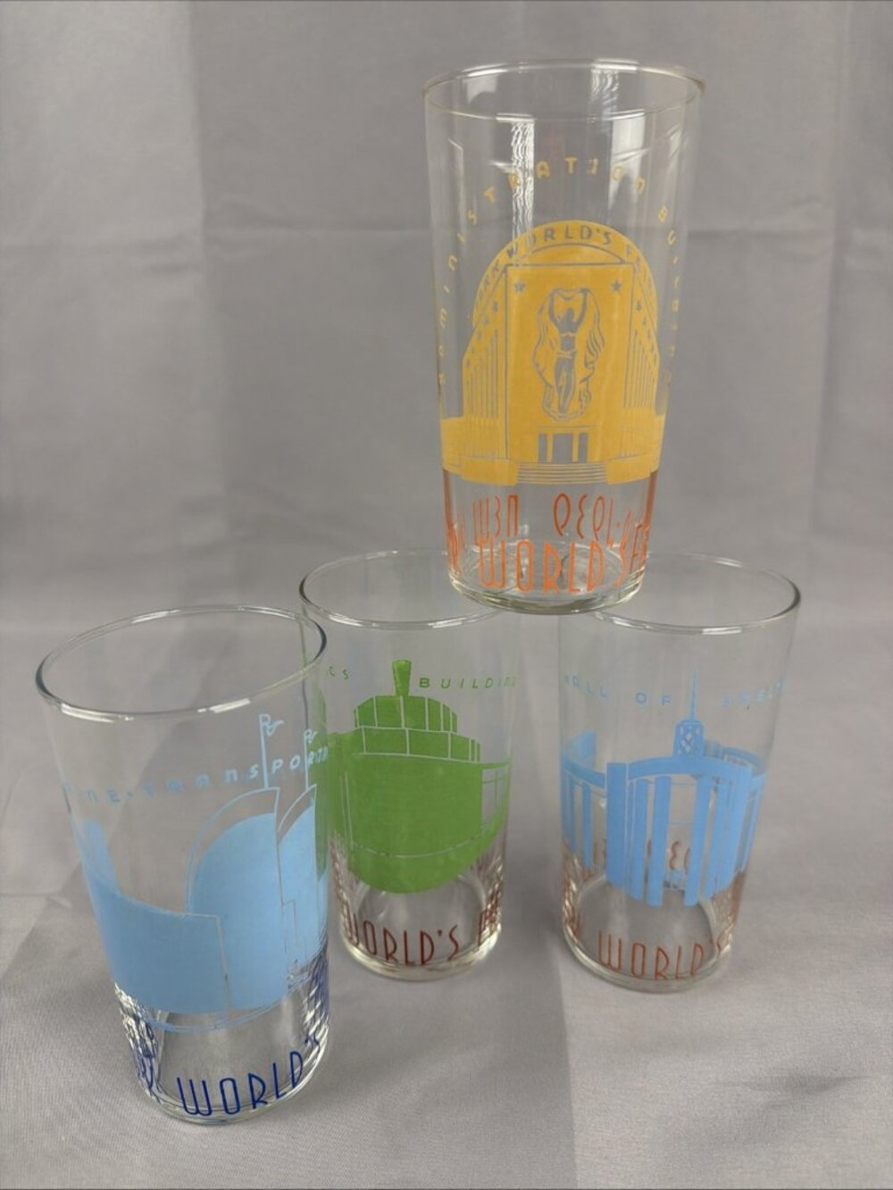1939-40 New York World's Fair Glasses Set of 4 MCM Art Deco Highballs